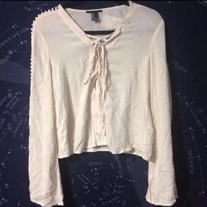 F21 NWT Cream Bell Sleeve Blouse Lace Up